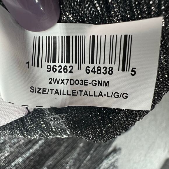 BCBGMAXAZRIA Midi Dress Large Gunmetal Glitter Mesh Bodycon Evening Glamour NEW - Picture 15 of 16